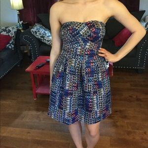 INA strapless woven Aztec dress